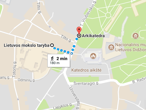 Picture no. 1. Directions from the bus stop “Arkikatedra” to Lithuanian Academy of Sciences (LAS).