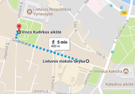 Picture no. 2. Directions from the bus stop “Vinco Kudirkos aikštė” to Lithuanian Academy of Sciences (LAS). 