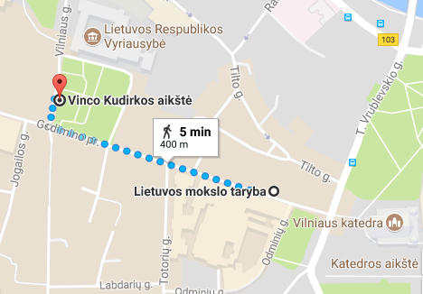 Picture no. 2. Directions from the bus stop “Vinco Kudirkos aikštė” to Lithuanian Academy of Sciences (LAS).